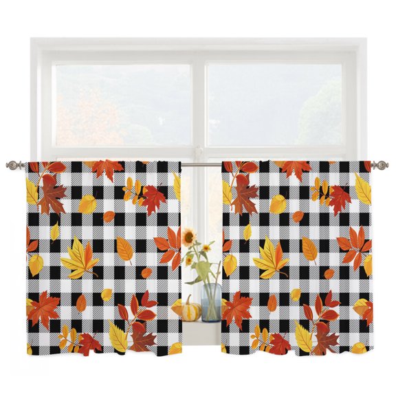 Maple Leaf Sheer Curtains for Living Room Bedroom, Fall Leaves Light Filtering Sheer Curtain Rod Pocket Voile Window Treaments Drapes, 52 x 45 Inches