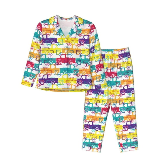 Kdxio Colorful Car Women's Pajama Sets Long Sleeve Button Down Sleepwear Nightwear Soft Pjs Lounge Sets-Small