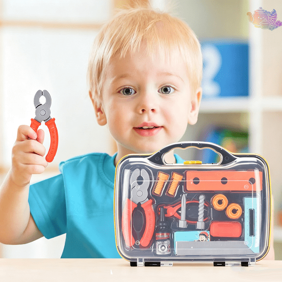 Kids Pretend Tool Set with Portable Storage Case, Simulation Pliers, Screwdriver and Building Accessories, Repair Pretend Play House Toys, Builder Role Play Toy for Kids Ages 3 and Up