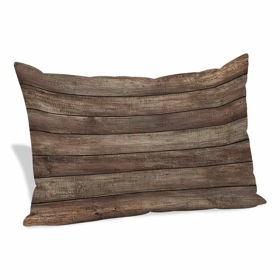 Old Wooden Board Pillow Covers, Linen Long Throw Pillow Case, Rustic Farmhouse Brown Wooden Plank Holiday Pillow Protector Decorative Cushion Cover for Living Room/Bedroom 20" x 30"