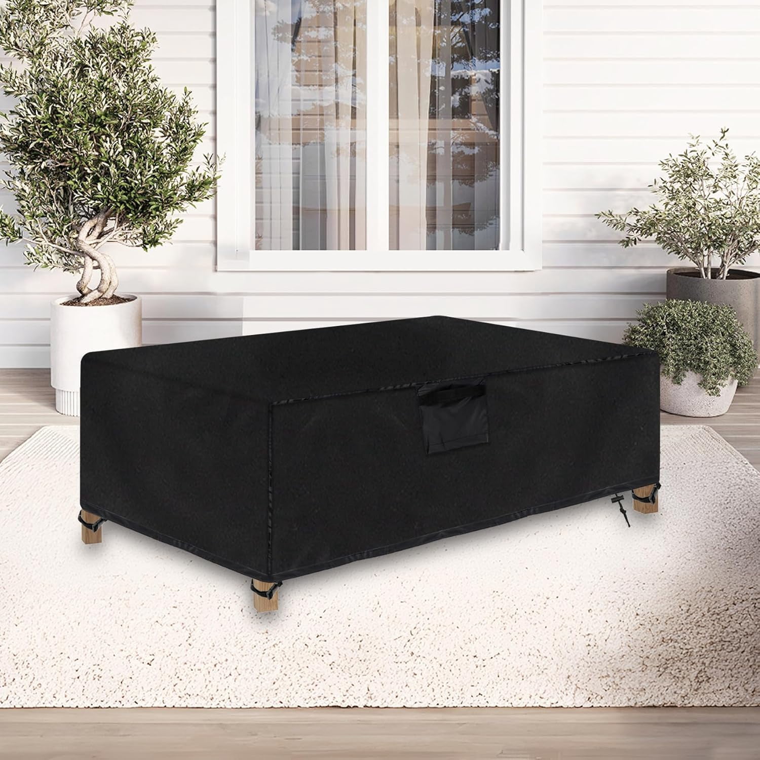 Outdoor Coffee Table Cover, 42"(L) x 24"(W) x 18"(H) Rectangular Patio Coffee Table Cover with Air Vent, Waterproof Windproof Patio Furniture Cover for Coffee Table(Black)