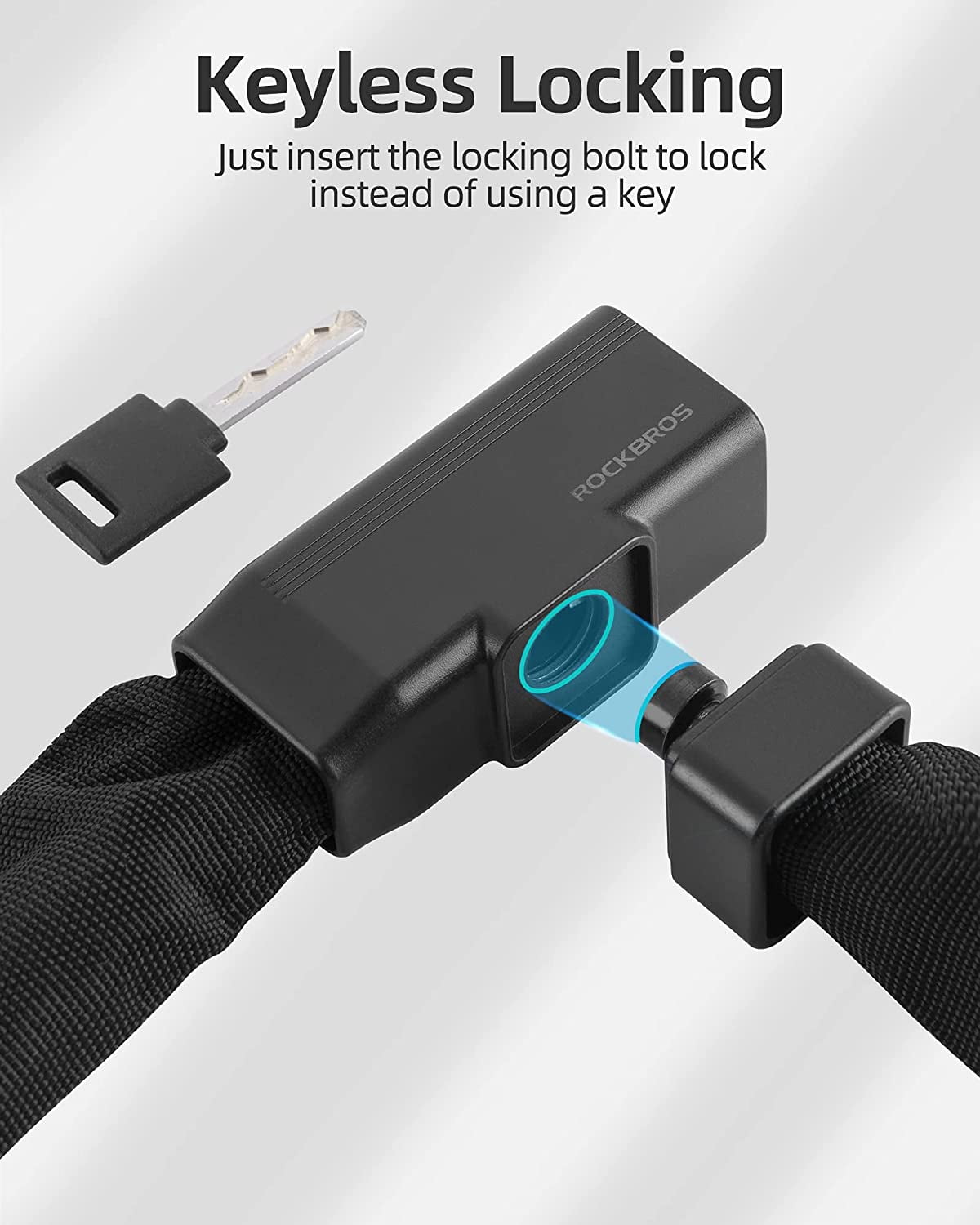ROCKBROS Bike Chain Lock 3.18ft Heavy Duty Motorcycle Chain Locks 8mm Thick Anti-Theft Security Bicycle Lock with 2 Keys