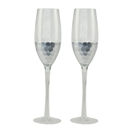 Bride And Groom Glasses Cheap Topshelf Decorative Hammered Silver Champagne Glasses - Bride and Groom Champagne Flutes - Set of 2 ()