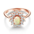 thumbnail image 2 of Gem Stone King 1.11 Ct Oval Cabochon White Ethiopian Opal 18K Rose Gold Plated Silver Flower Ring, 2 of 4