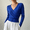 Royal Blue, variant on Women Wrap V-Neck Sweater Soft Long Sleeve Knit Pullover Top Slim Fit Waist Cropped Sweaters, L