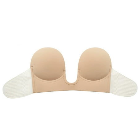 

KDDYLITQ Women Adhesive Breathable Reusable Push Up Strapless Sticky Bra Pasties Invisible Beige M