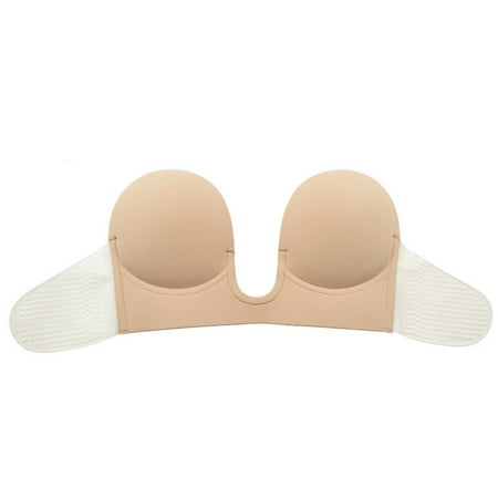 

KDDYLITQ Women Adhesive Breathable Reusable Push Up Strapless Sticky Bra Pasties Invisible Beige M