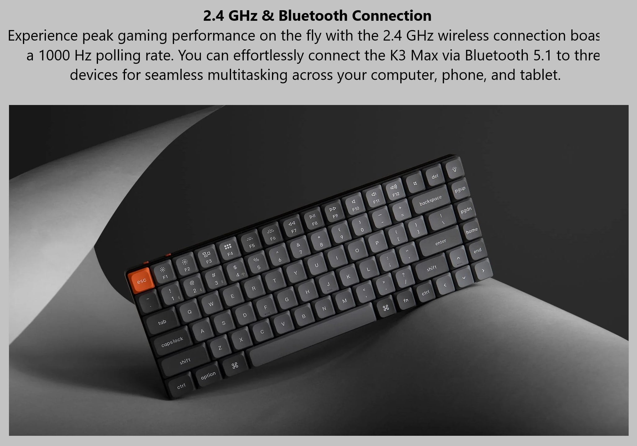 Keychron K3 Max RGB Low Profile Hot-swappable Wireless Mechanical Keyboard - 2.4GHz/Bluetooth/USB-C, Brown Switch, Aluminum Frame, 75% Layout (Keys 84), Carbon Black (K3M-H3)