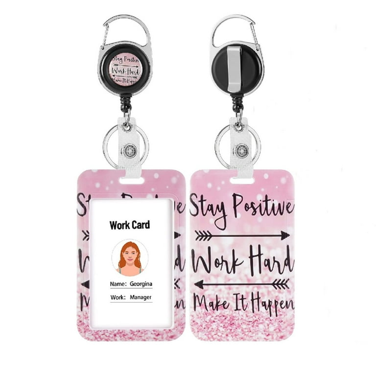 Trianu ID Badge Holder with Retractable Badge Holders Reels with for Women Kids Teacher Nurses Doctor Student, Pink, Size: 4.5 x 2.8