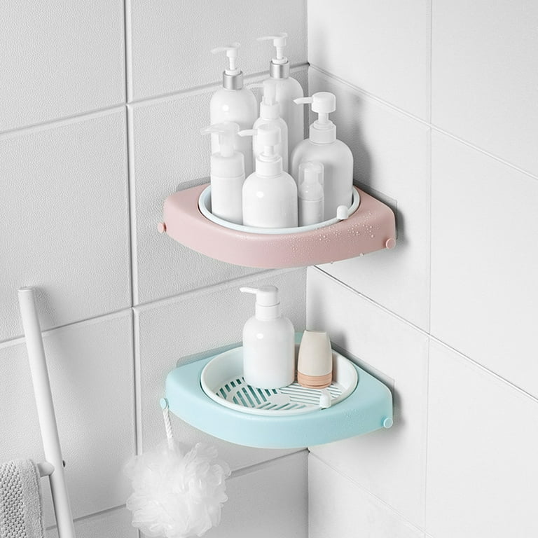 Elroy Corner Shelf Bathroom Kitchen Triangular Storage Rack Wall Mounted  360° Rotating Shower Towel Organizer, White 