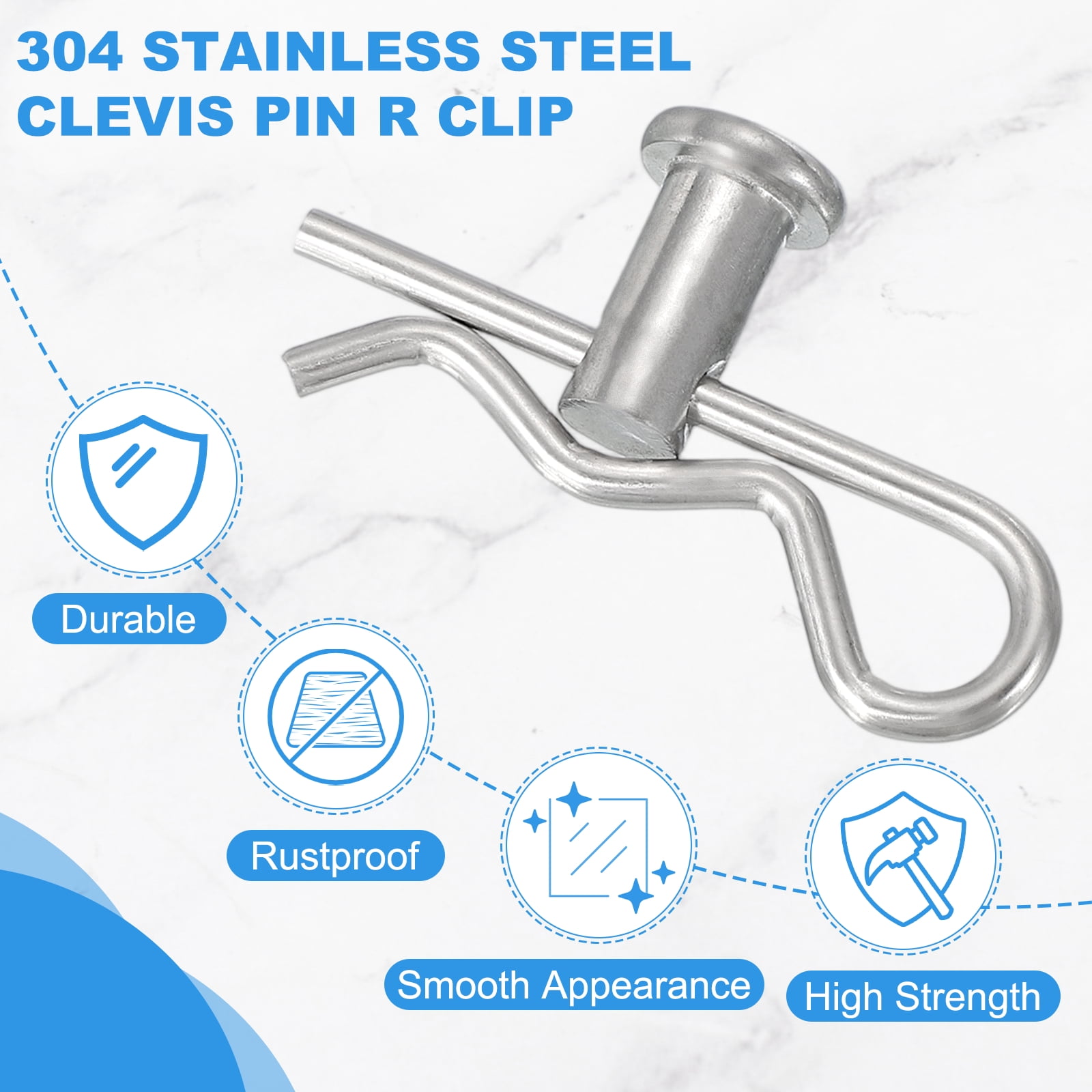 Uxcell 6 Pcs Clevis Pin with R Shaped Spring Cotter M8x100mm Single Hole Clevis Pin with R - Clip Fits for Automotive