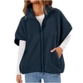 thumbnail image 2 of Short Sleeve Jacket Women Casual Fleece Vests, Oversized Fuzzy Warm Winter Coat Zip up Stand Collar Gilet Outerwear with Pockets Navy L , Lightweight Hoodie Lady Zip up, 2 of 9