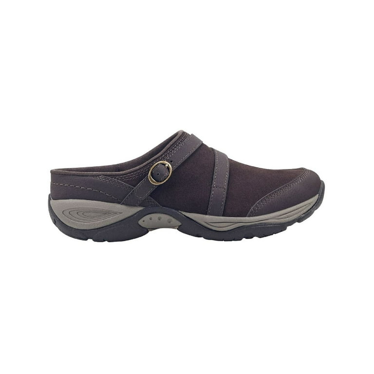 EASY SPIRIT Womens Dark Brown Mixed Media Removable Insole Comfort Arch Support Buckle Accent Equinox Round Toe Wedge Slip On Leather Mules 8.5 M Walmart