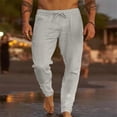 thumbnail image 2 of Men Casual Sport Pants Men Spring And Summer Pant Casual All Solid Color Painting Cotton Linen Loose Plus Size Trouser Fashion Beach Pockets Pant, 2 of 6