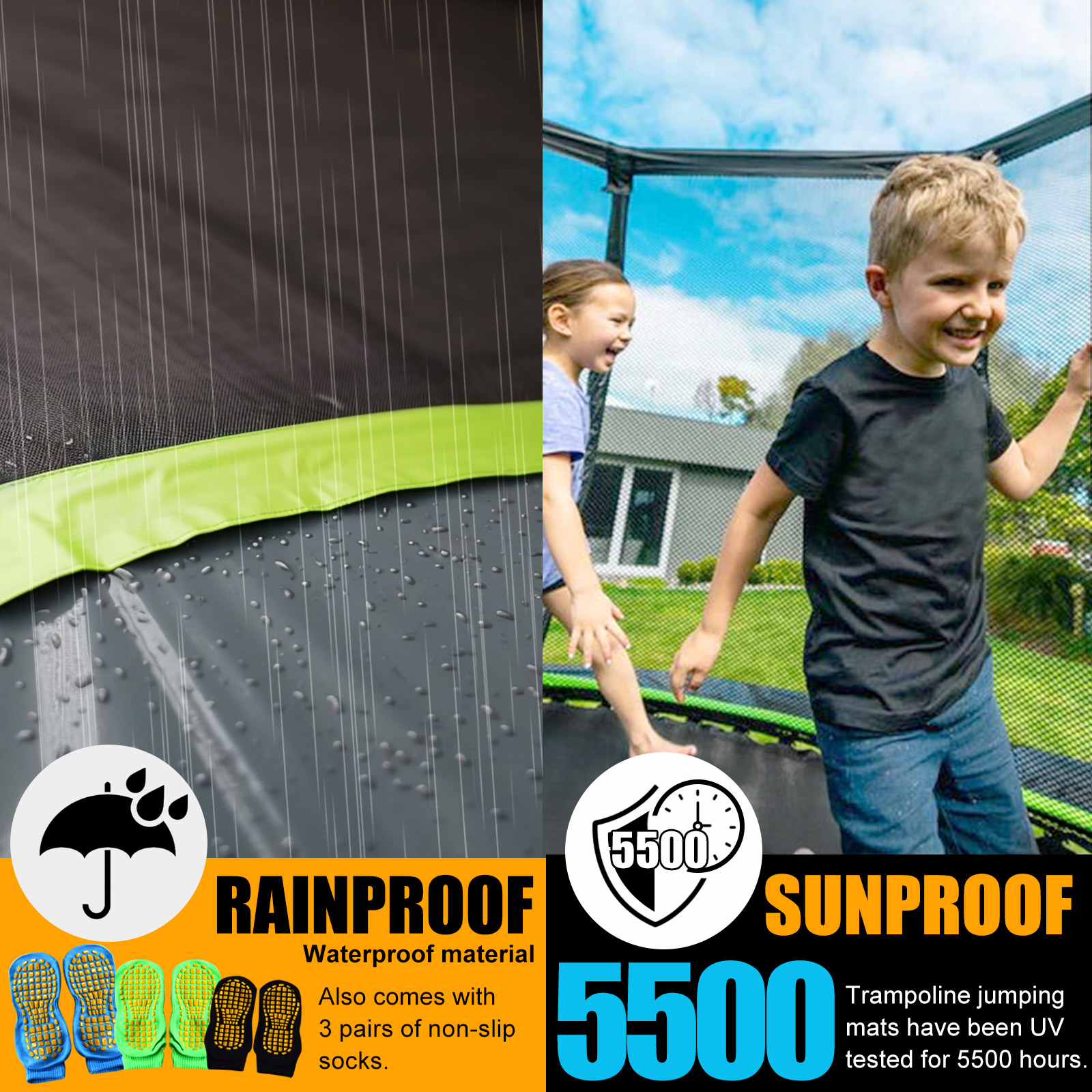 10/12/14/16FT Outdoor Recreational Backyard Heavy Duty Trampoline with Safety Enclosure Net，big trampoline for Kids and Adults,black，green