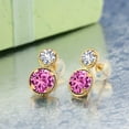 thumbnail image 2 of Gem Stone King 14K Yellow Gold Pink and White Created Sapphire Earrings for Women (2.50 Cttw, Gemstone September Birthstone, Round Cut 6MM and 4MM), 2 of 3