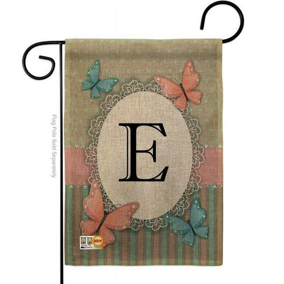 Breeze Decor BD-BG-G-130135-IP-DB-D-US14-BD 13 x 18.5 in. Butterflies E Initial Burlap Garden Friends Bugs & Frogs Impressions Decorative Vertical Double Sided Flag