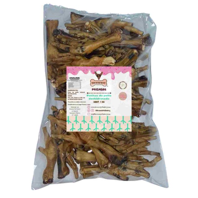 Patitas de pollo deshidratadas 1 kg, para perros de todas las razas y tamaños
