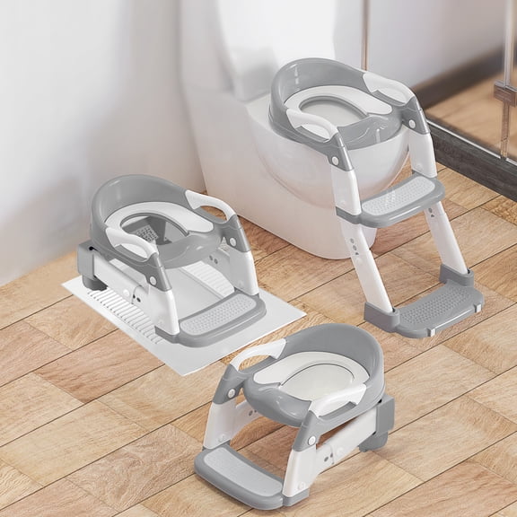 FVLOENG Potty Training Seat for Kids Boys Girls,3 in 1 Toddler Toilet,Potty Training Toilet with Urinals, Toddler Step Stool Ladder and Splash Guard Anti-Slip with Soft Cushion (Gray)