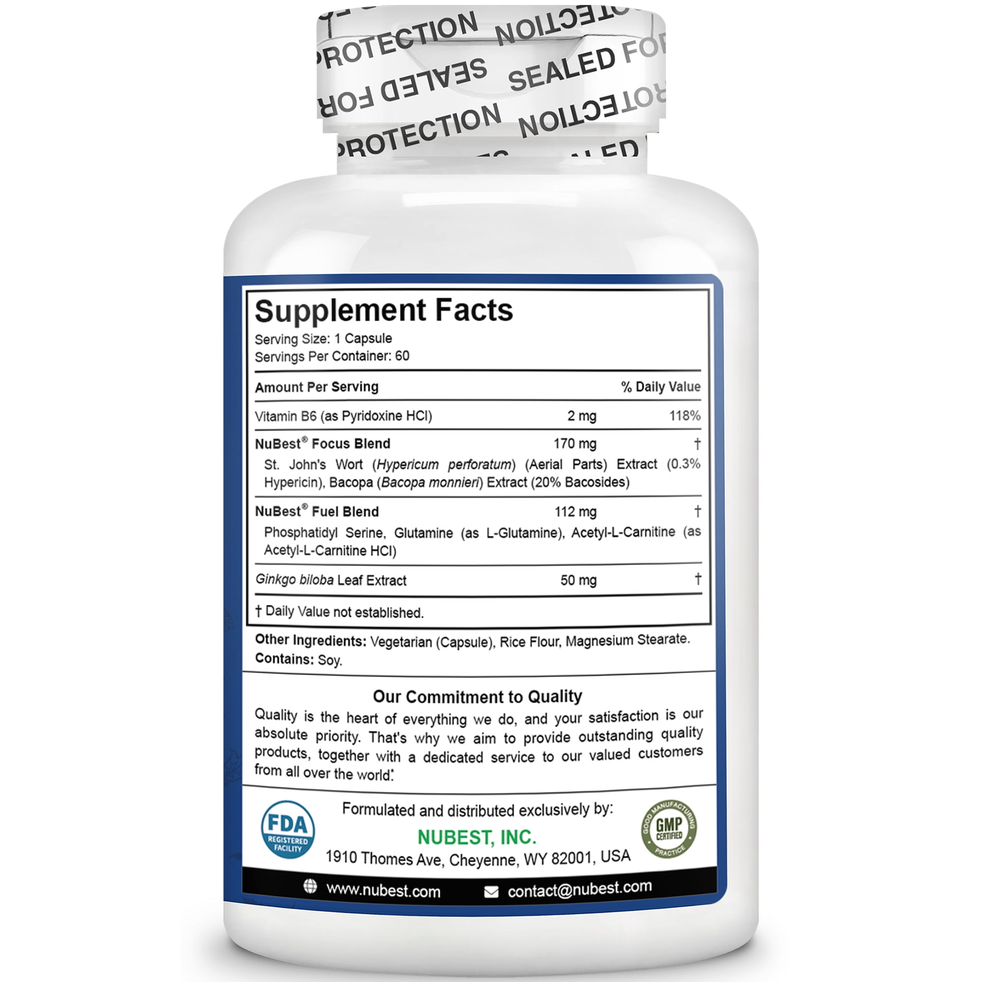 NuBest NuBrain, Brain Health & Focus Support withGinkgo Biloba & Bacopa Monnieri, 60 Vegetarian Capsules