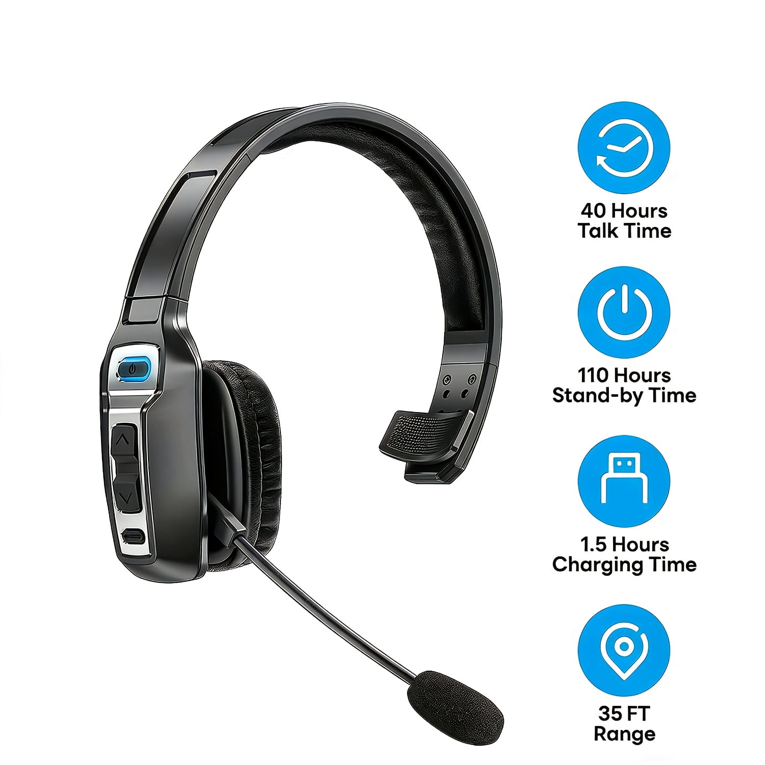 Wireless Trucker Headset with AI Noise Cancelling Microphone, Bluetooth Headset for Truck Drivers, Hands-Free Calling, Long Battery Life, Lightweight