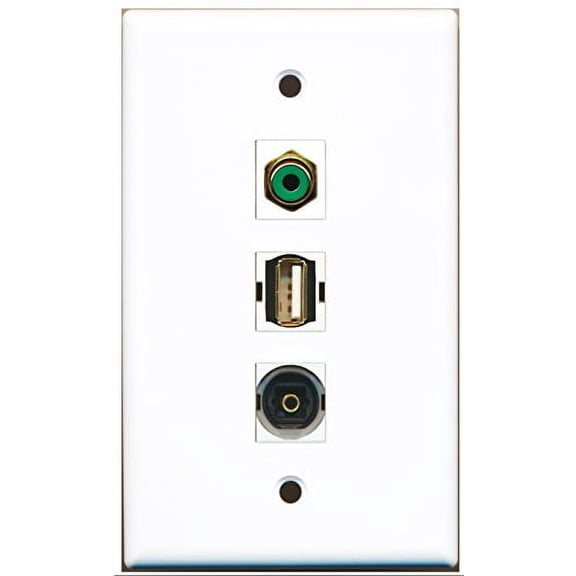 RiteAV - 1 Port RCA Green and 1 Port USB A-A and 1 Port Toslink Wall Plate