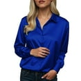 thumbnail image 4 of vigerkar Womens Tops Long Sleeve Satin Silk Button Down Shirts Casual Business Dressy Blouses (Blue, L), 4 of 5