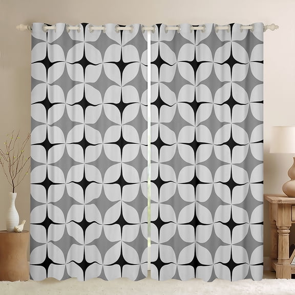 Manfei Colorful Stars Black Out Curtains, Modern Geometric Art Curtains Pack of 2 (42x63 Each), Abstract Gray Black Bedroom Curtains, Luxurious Home Decor