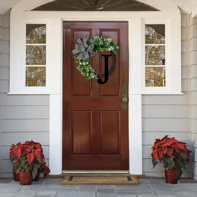 Hml Unique Last Name Year Round Front Door Wreath With Bow Welcome Sign Garland Creative 26 Letter Farmhouse Wreath For Front Door Spring All Seasons Outside Hanger Decor Gift (Z O