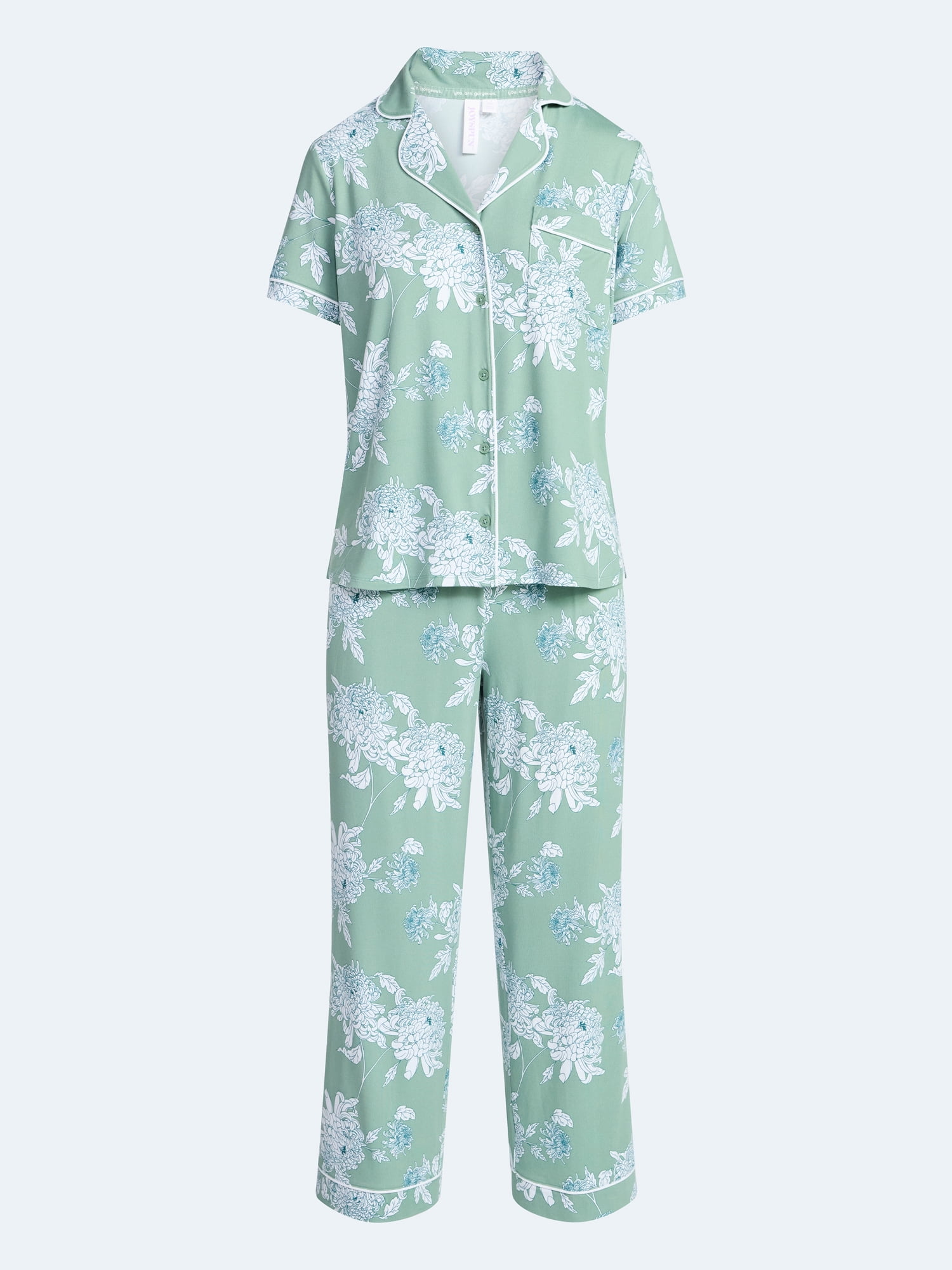 Joyspun Women's Dreamy Soft Collection Notch Collar Top and Capri Pants Pajama Set, 2-Piece, Sizes XS-3X