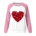 thumbnail image 3 of Cameland Rabais Saint-Valentin Femmes Mignon Rouge Cœur Graphique T-Shirts Raglan Manches Longues Col Rond Chandails en Molleton Ample Décontracté Tops Rose, 3 of 3