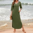 thumbnail image 4 of Drses Womens Dresses Causal 3/4 Sleeve V Neck Loose Fit Split Beach Long Maxi Dress with Pockets, 4 of 9