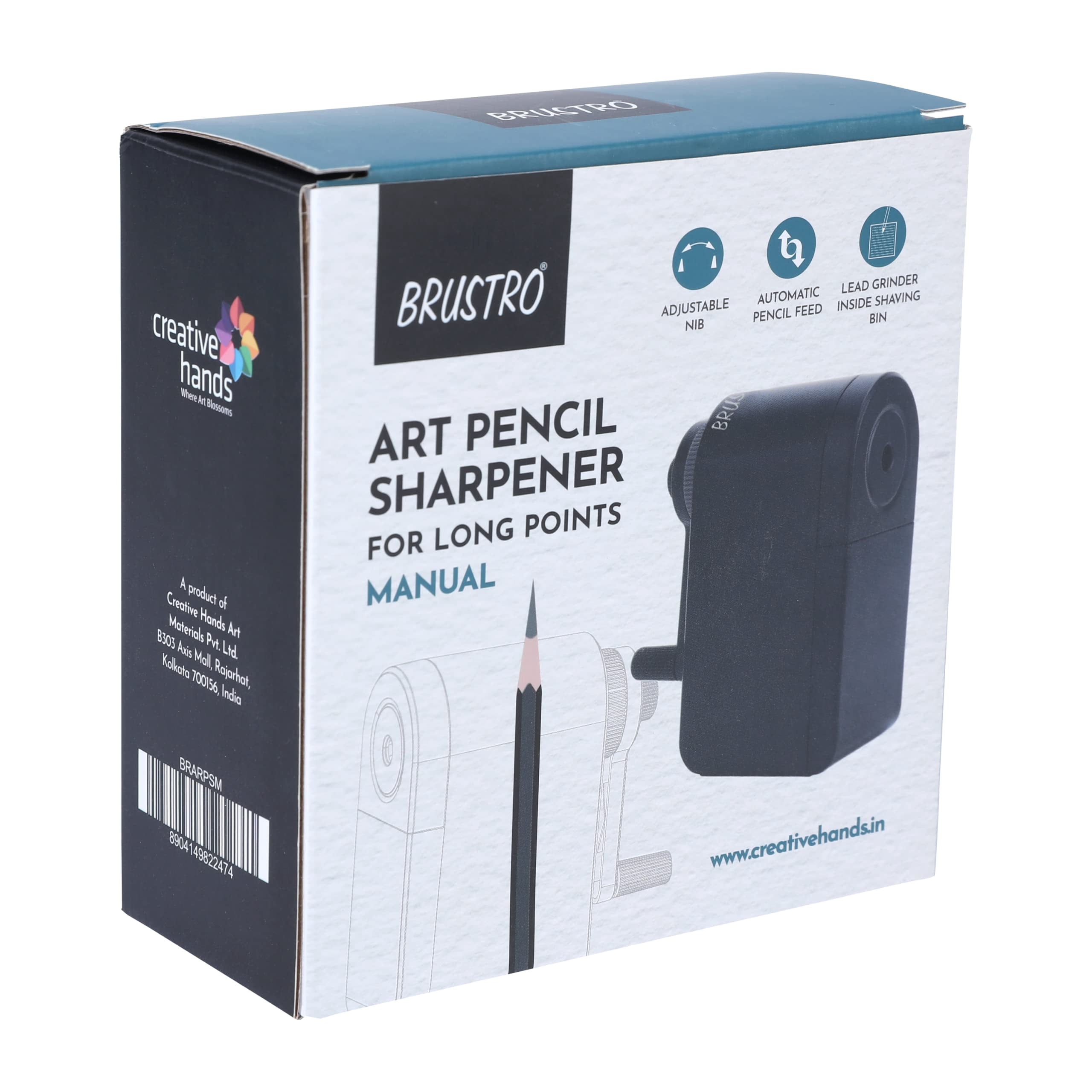 Brustro Manual Art Pencil Sharpener With Long Points With Helical Blade For Charcoal, Graphite And Pastel Pencils Ideal For Artists And Students.