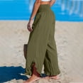 thumbnail image 2 of CKpwisy Women Wide Leg Linen Pants Smocked High Waist Long Straight Leg Palazzo Pants Ruffle Cuffs Loose Fit Pant Summer Casual Beach Trousers, 2 of 6