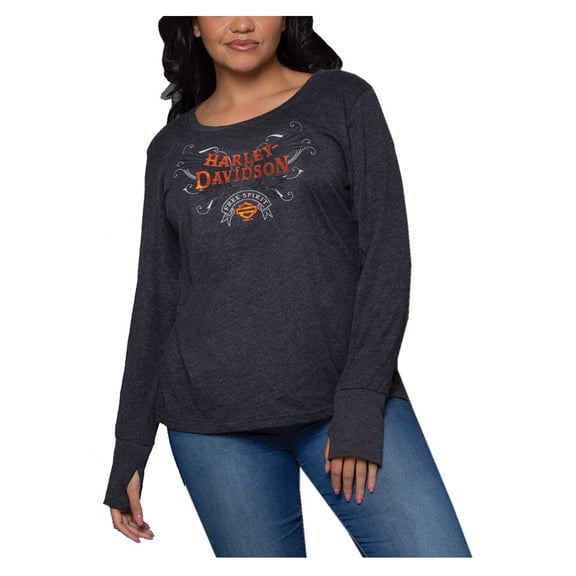 Harley-Davidson Women's Foil Soul Flight Scoop Neck Long Sleeve Shirt (S), Harley Davidson