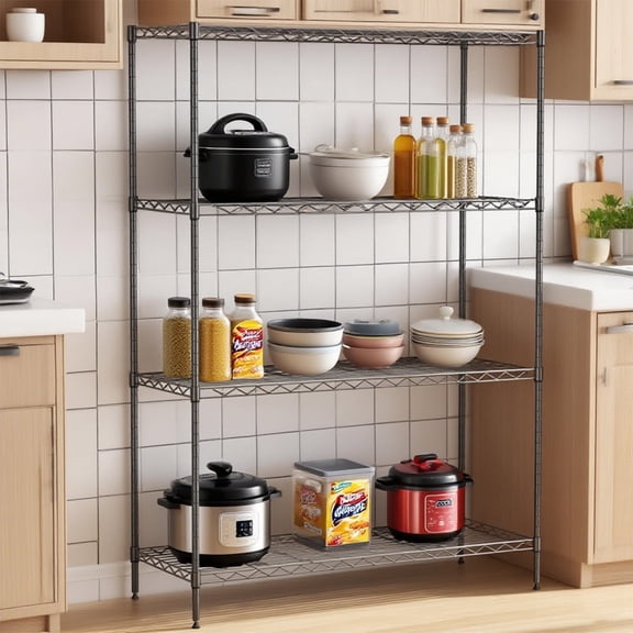 BIQWBIC 4-Tier Wire Shelving Unit 53.7"H Metal Storage Shelf - 800LBS Capacity Adjustable for Kitchen & Garage (Black)