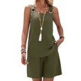 thumbnail image 3 of Women's Round Neck O-Ring Sleeveless Tank Top and Shorts 2 Piece Outfit Set Green S, 3 of 7