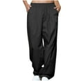 thumbnail image 1 of Womens Wide Leg Sweatpants Elastic Mid Waist Cargo Pants with Pockets Solid Color Lightweight Loose Joggers Trousers, 1 of 3