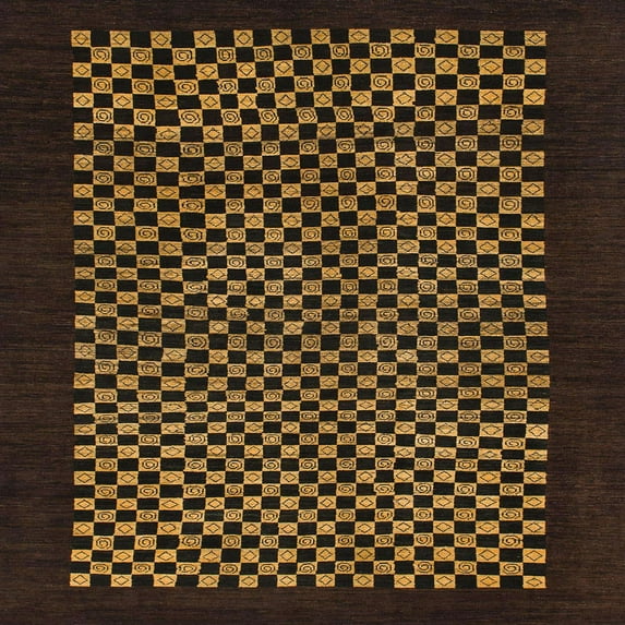 Ahgly Company Machine Washable Indoor Square Abstract Light Brown Area Rugs, 3' Square