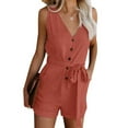 thumbnail image 2 of vigerkar Womens Casual Summer Vneck Ruffle Sleeveless Rompers Orange, M, 2 of 5