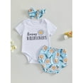 thumbnail image 2 of Bagilaanoe 3pcs Newborn Baby Girl Short Pants Set Short Sleeve Romper Tops + Floral Shorts + Headband 3M 6M 12M 18M Infant Casual Summer Outfits, 2 of 8