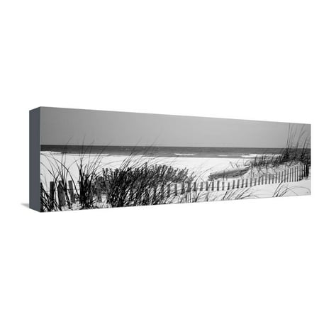 Fence on the Beach, Bon Secour National Wildlife Refuge, Gulf of Mexico, Bon Secour Ocean Coastal Black and White Photography Landscape Stretched Canvas Print Wall Art By Panoramic (Best Gulf Of Mexico Beaches)