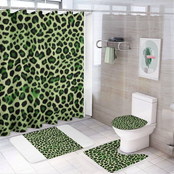 Colorful Leopard Print 4 Piece Shower Curtain Sets, Non-Slip Rugs, Toilet Lid Cover And Bath Mat, for Bathroom Decor Set, 72" X 72"