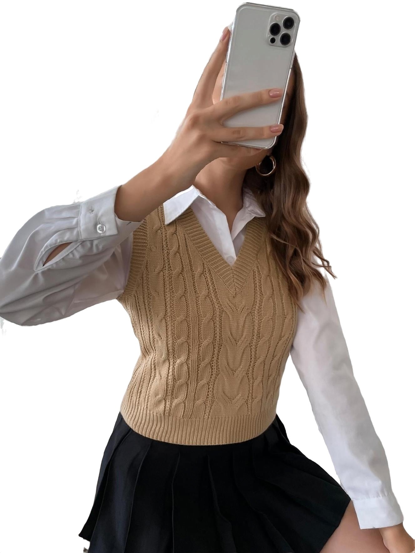 Womens Sweater Vests Casual Plain V neck Khaki M