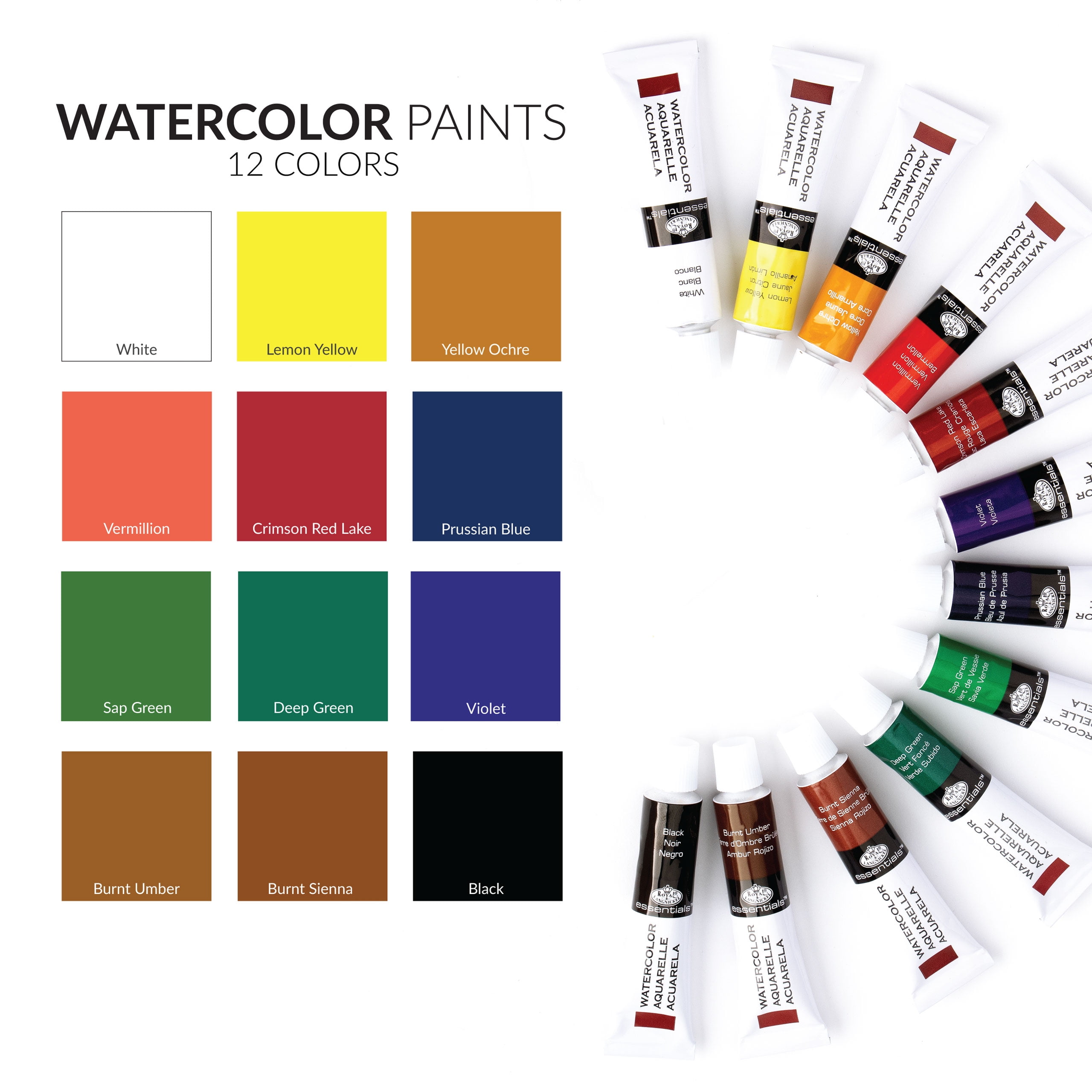 Set Colori Acrilici Royal & Langnickel | 12 Tubetti Da 12 Ml Con 2 Pennelli | Colori Brillanti A Base D'acqua | Per Artisti E Hobbisti - 2