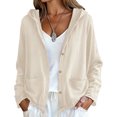 thumbnail image 2 of Cotton Linen Hooded Jackets for Women Fall Casual Long Sleeve Button Down Jacket Lightweight Loose Open Front Jackets, L, 2 of 5