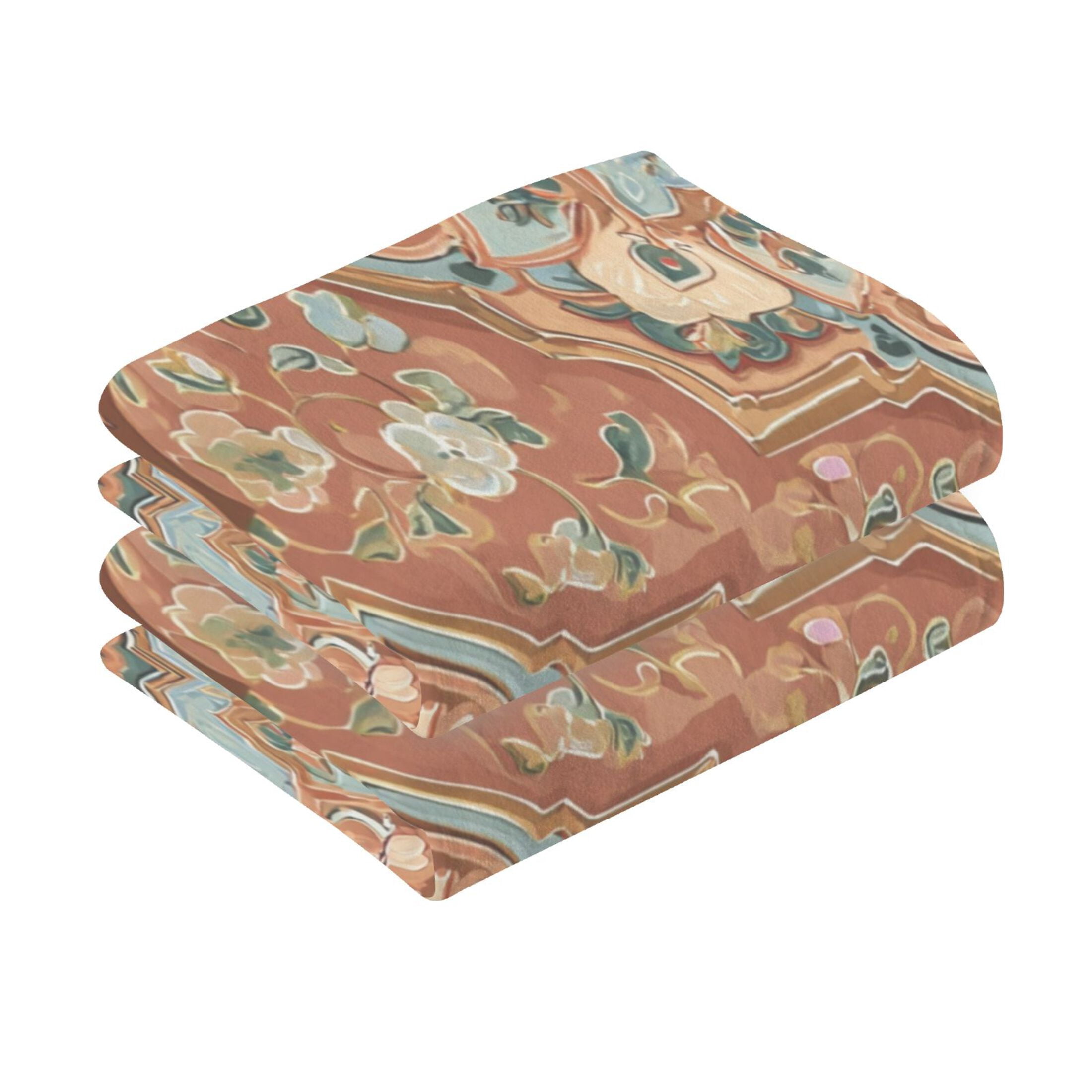 2 Pieces of Cotton Towel Face Towel Set Hand Towel Bath Towel Cotton Bath Towel Sets Terracotta Arabesque Peach Tones