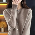 thumbnail image 4 of Suéter de Larga con Cuello Redondo de Color Liso para Mujer, Chaqueta de Punto Combinable para y Otoño Camello XL, 4 of 7