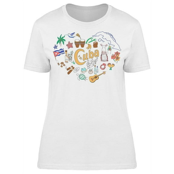 Cuba Icons Heart Shape T-Shirt Women -Image by Shutterstock, Female Small