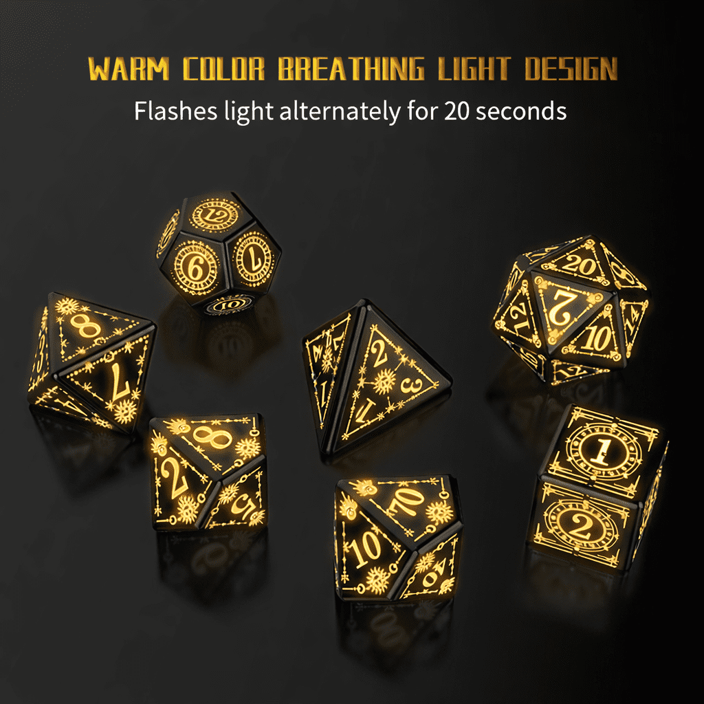 7-Piece LED Light Up Dice Set with Charging Case, Rechargeable Polyhedral Dice for Tabletop RPG, D4 D6 D8 D10 D12 D20